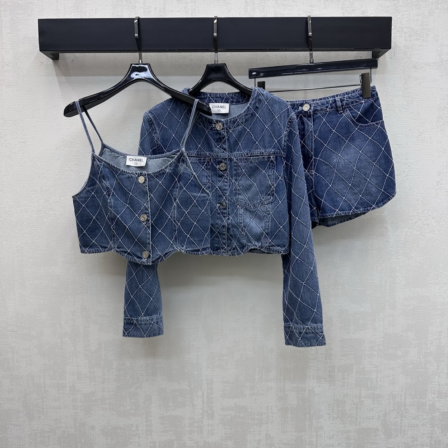 Chanel Dark Blue Diamond Stitch Denim Shorts