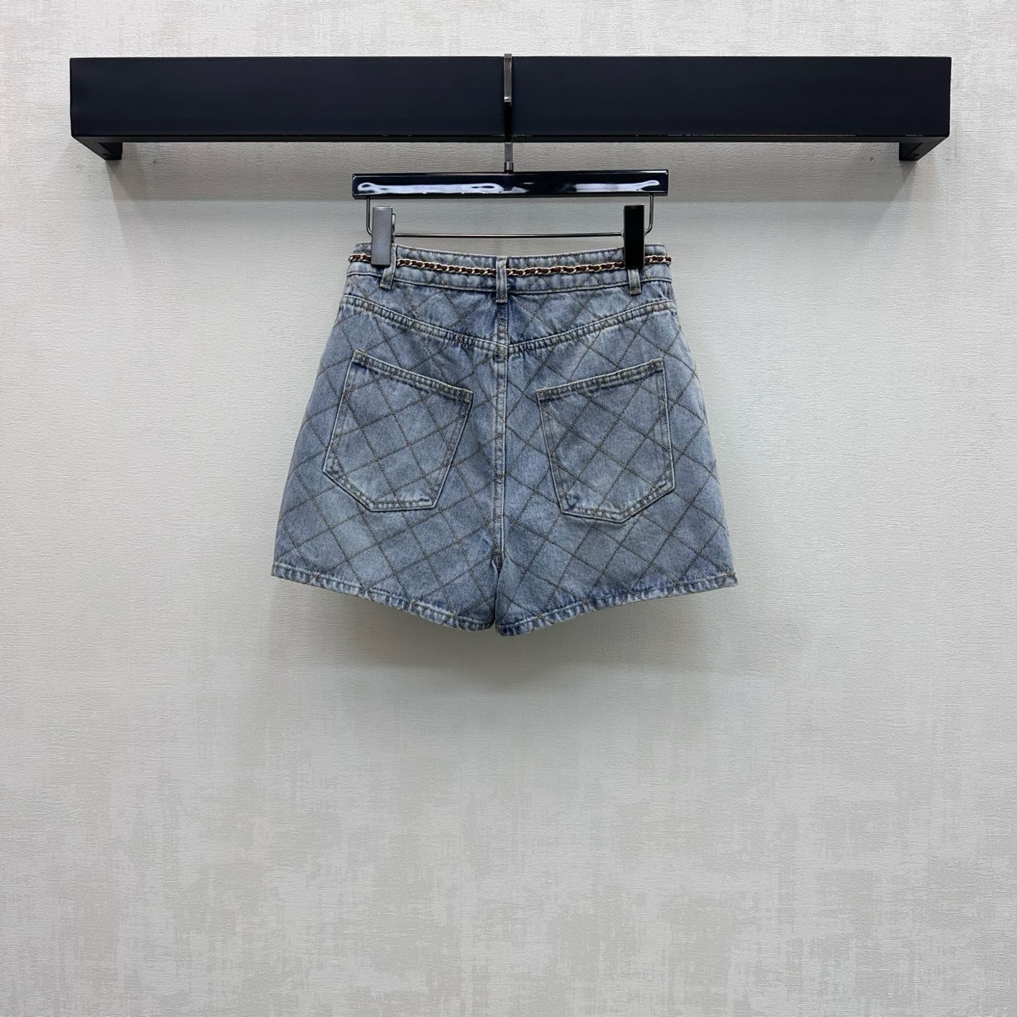Chanel Diamond Stitch Chain Belt Denim Shorts