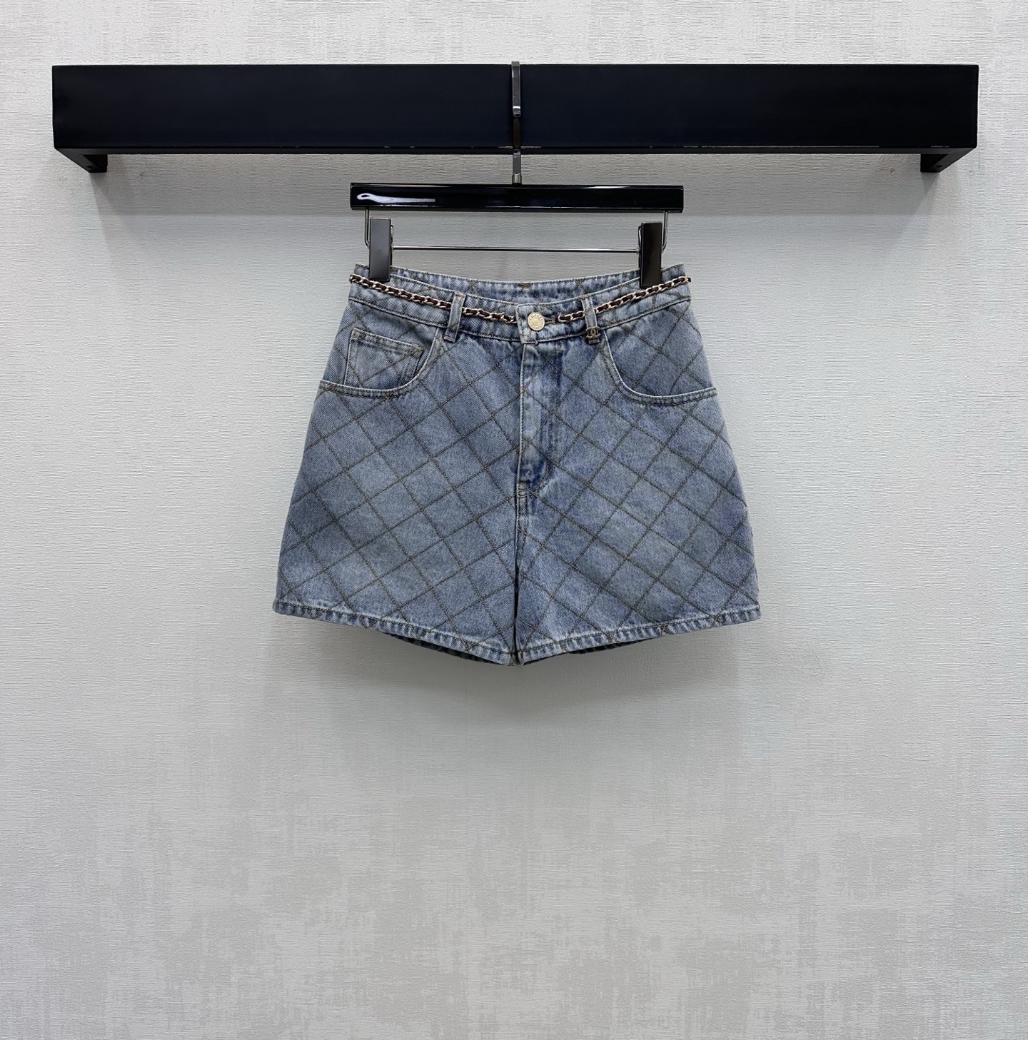 Chanel Diamond Stitch Chain Belt Denim Shorts