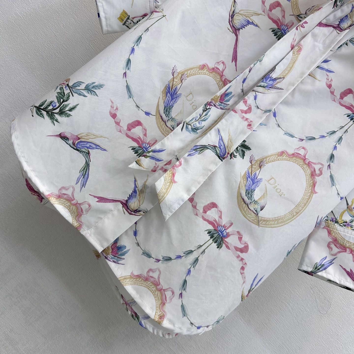Dior Hummingbird Print Tie Neck Blouse