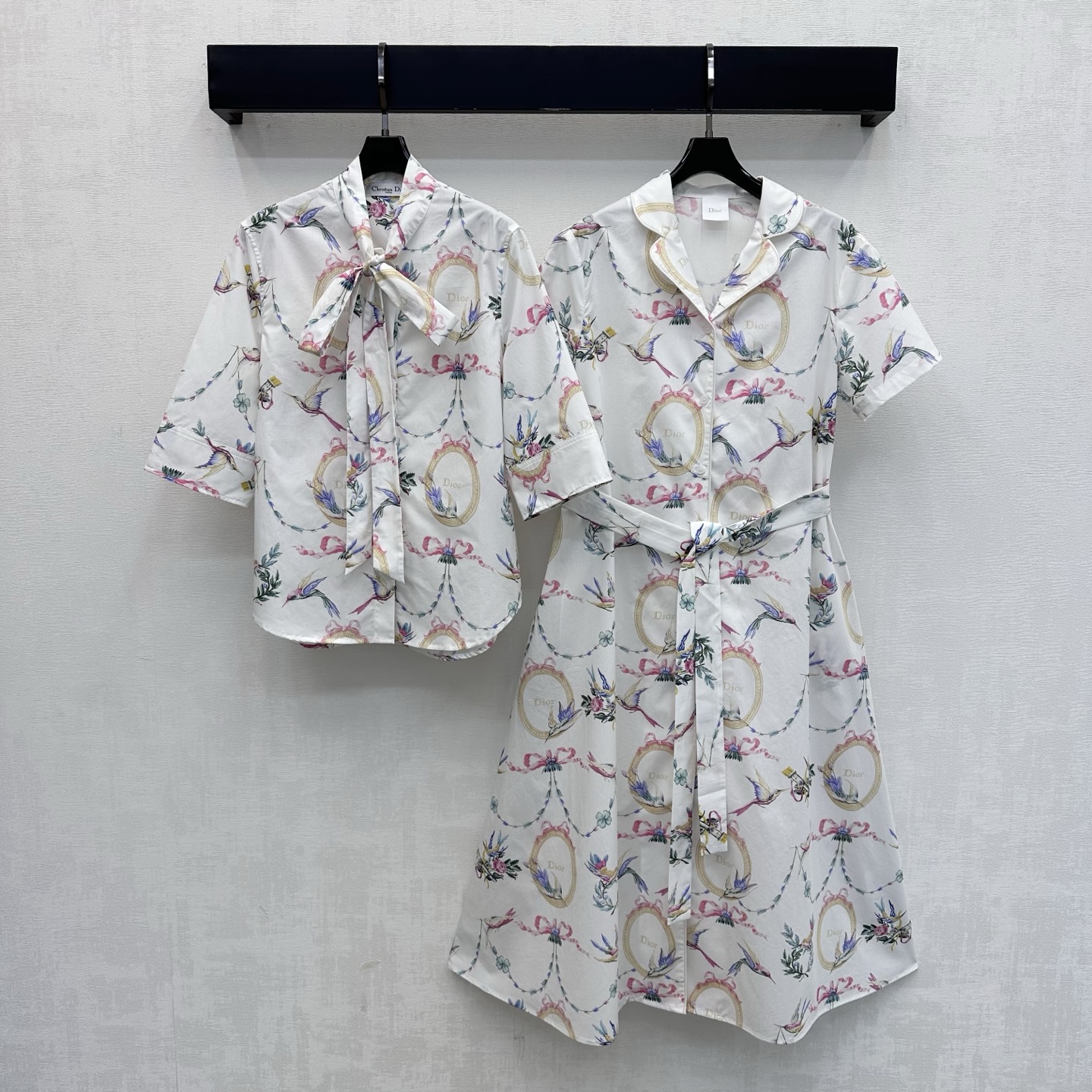 Dior Hummingbird Print Tie Neck Blouse