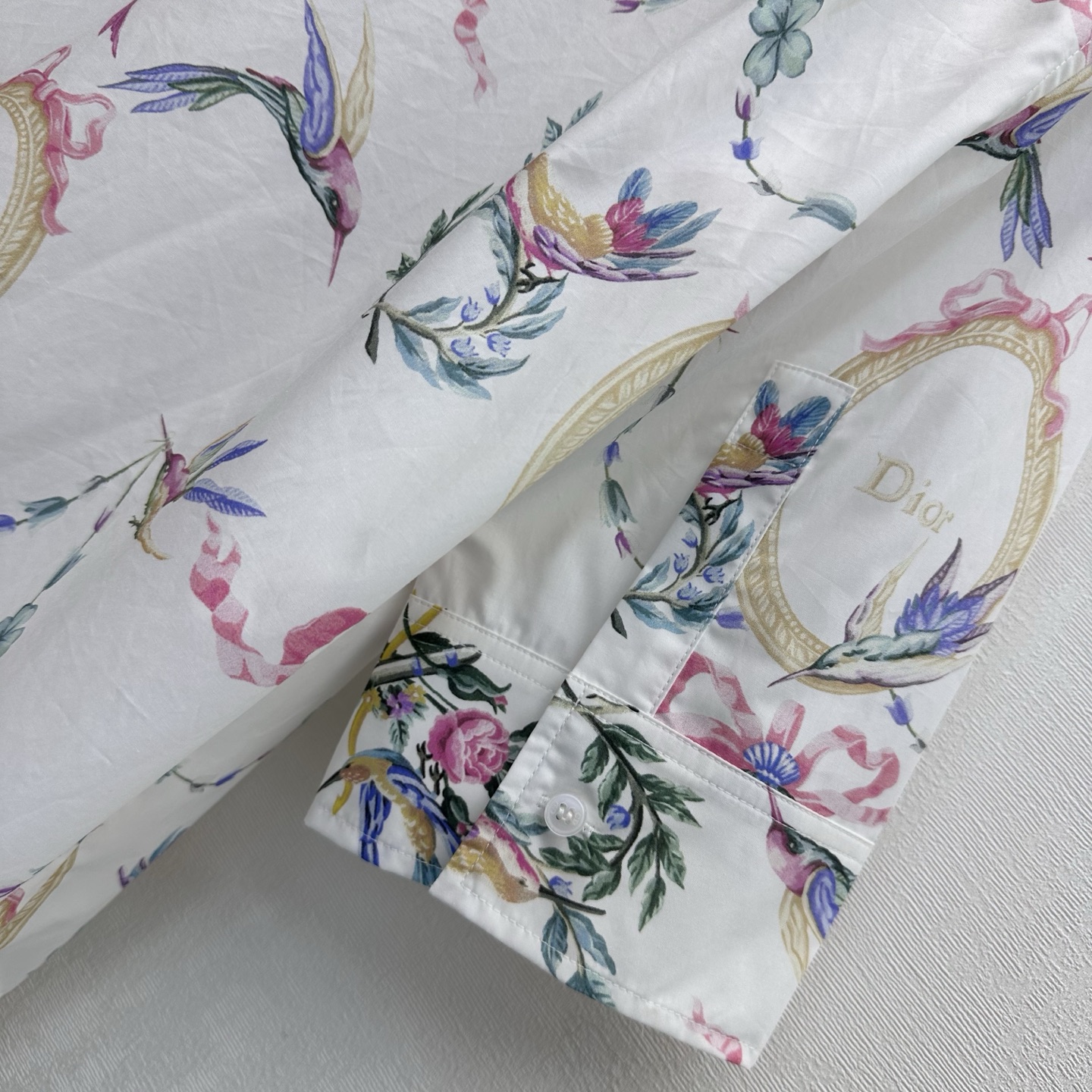 Dior Hummingbird Print Tie Neck Blouse