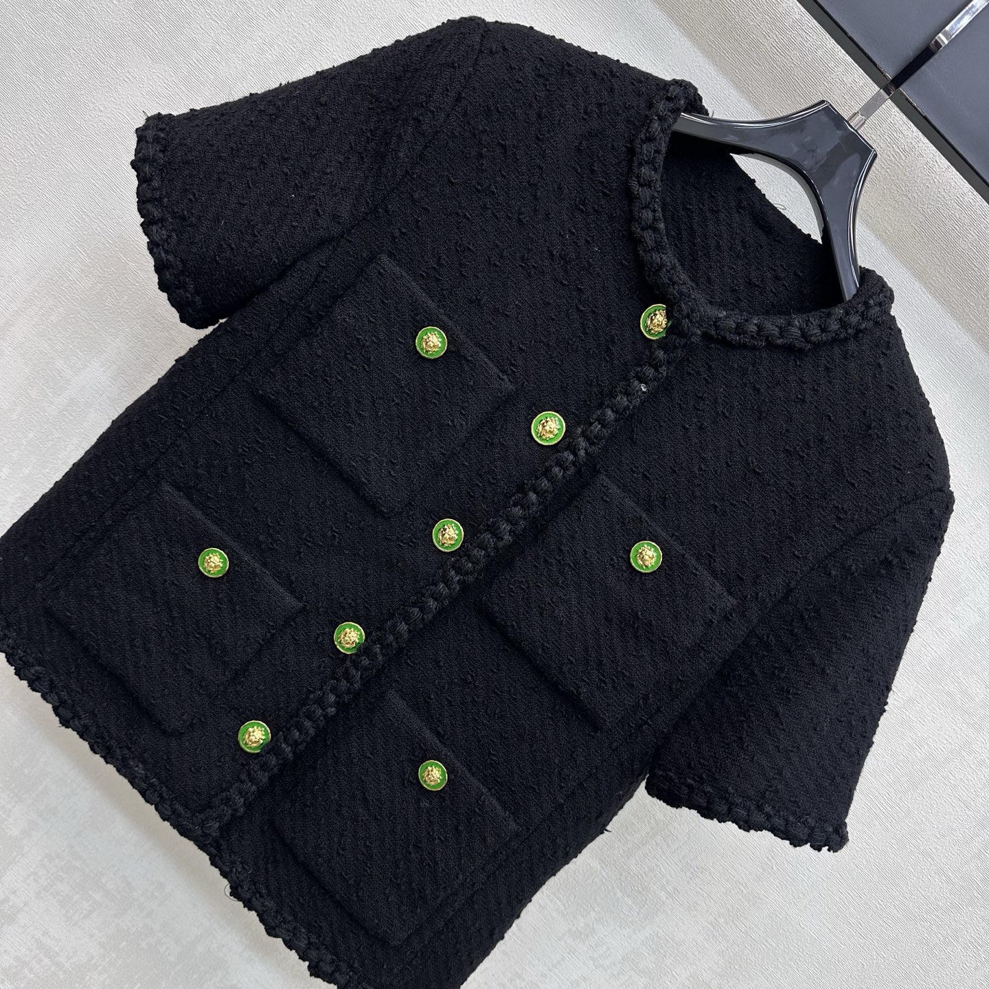 Chanel Black Short Sleeve Tweed Jacket