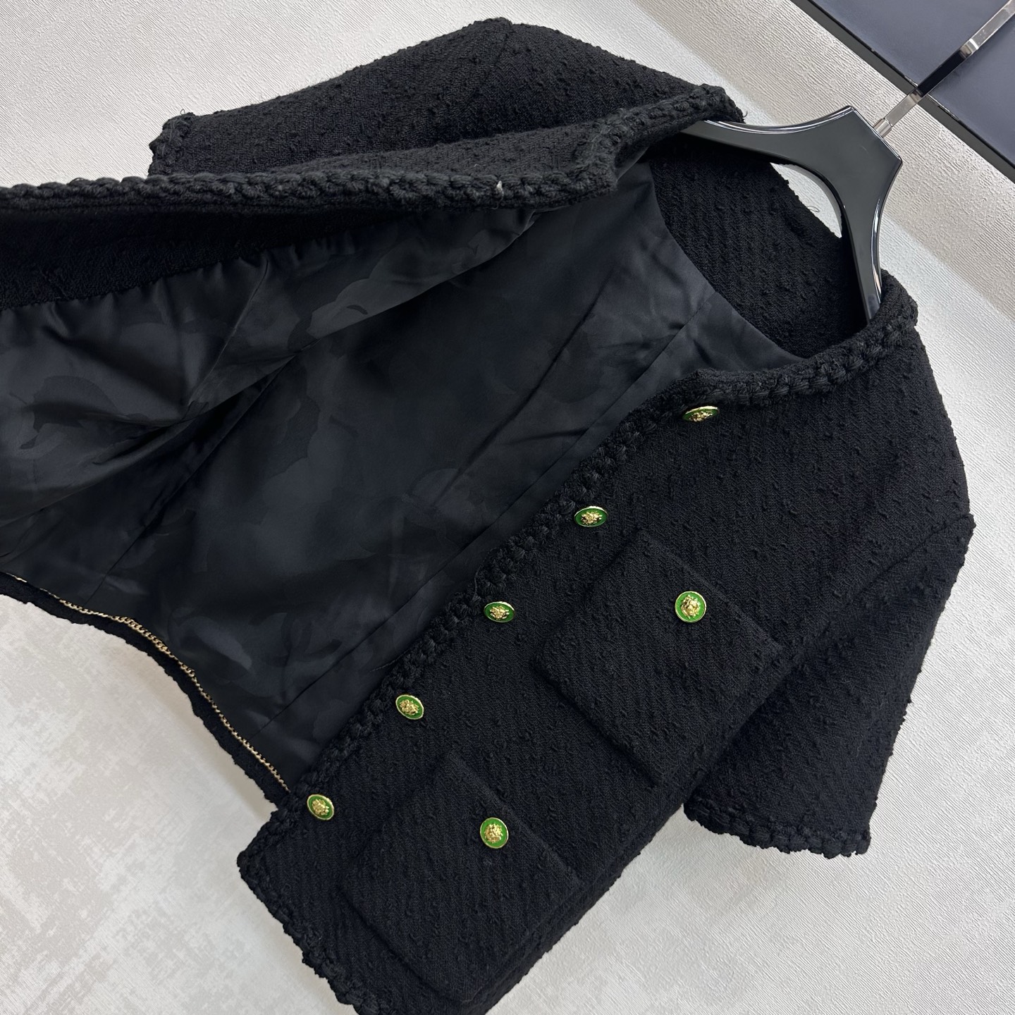 Chanel Black Short Sleeve Tweed Jacket