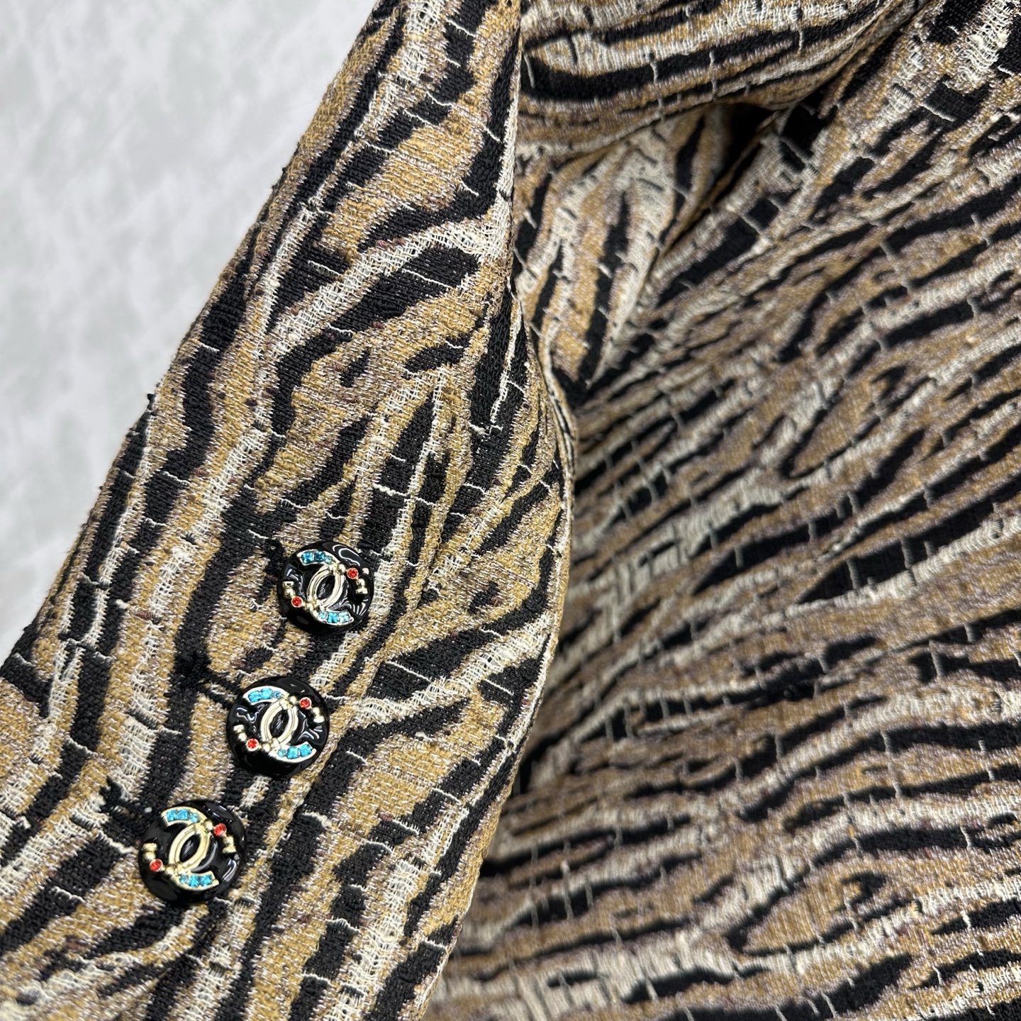 CHANEL Abstract Print Bow Neck Blouse