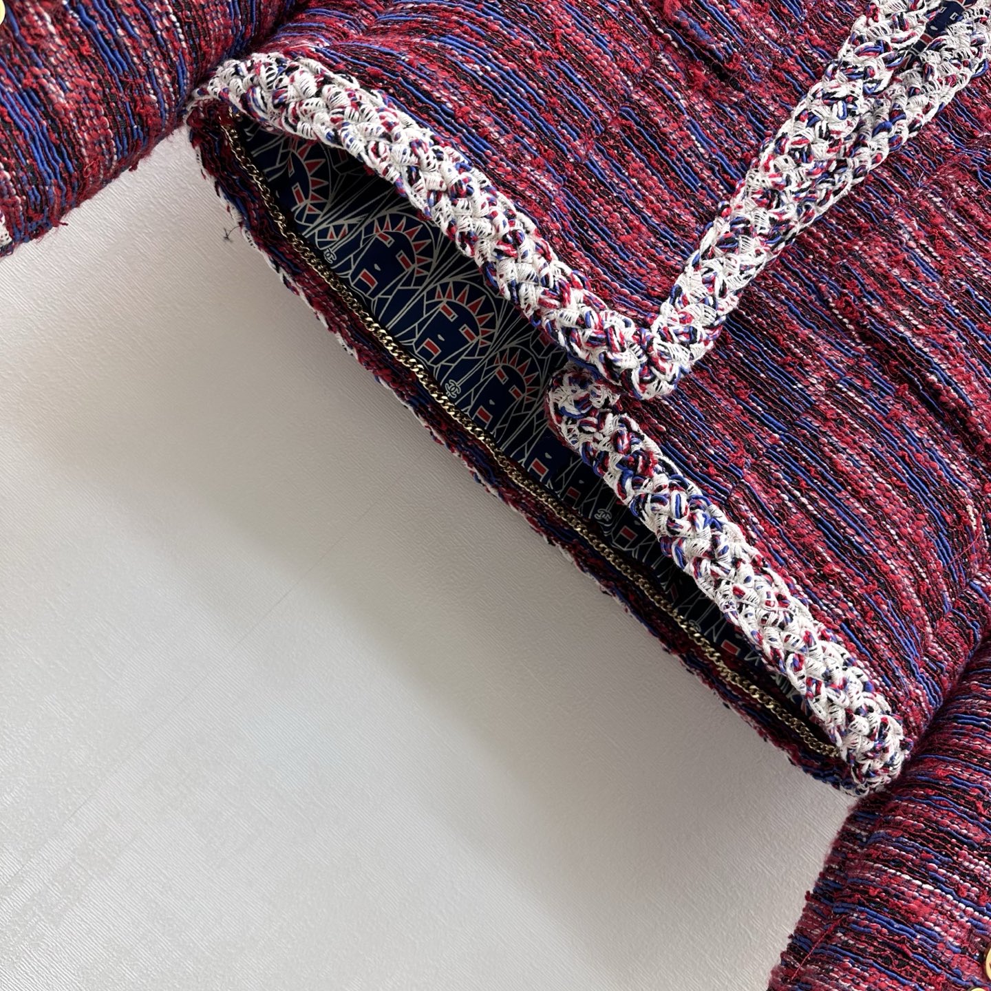 chanel red blue braided tweed jacket