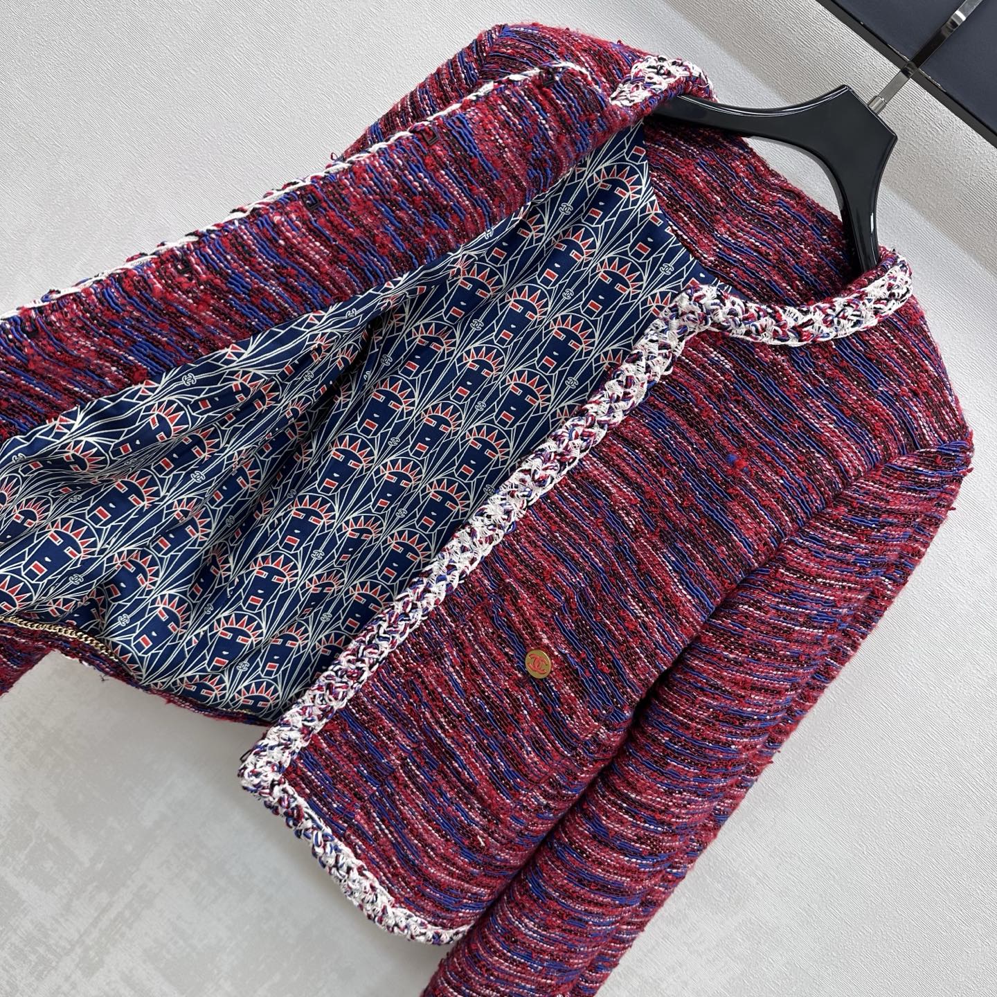 chanel red blue braided tweed jacket