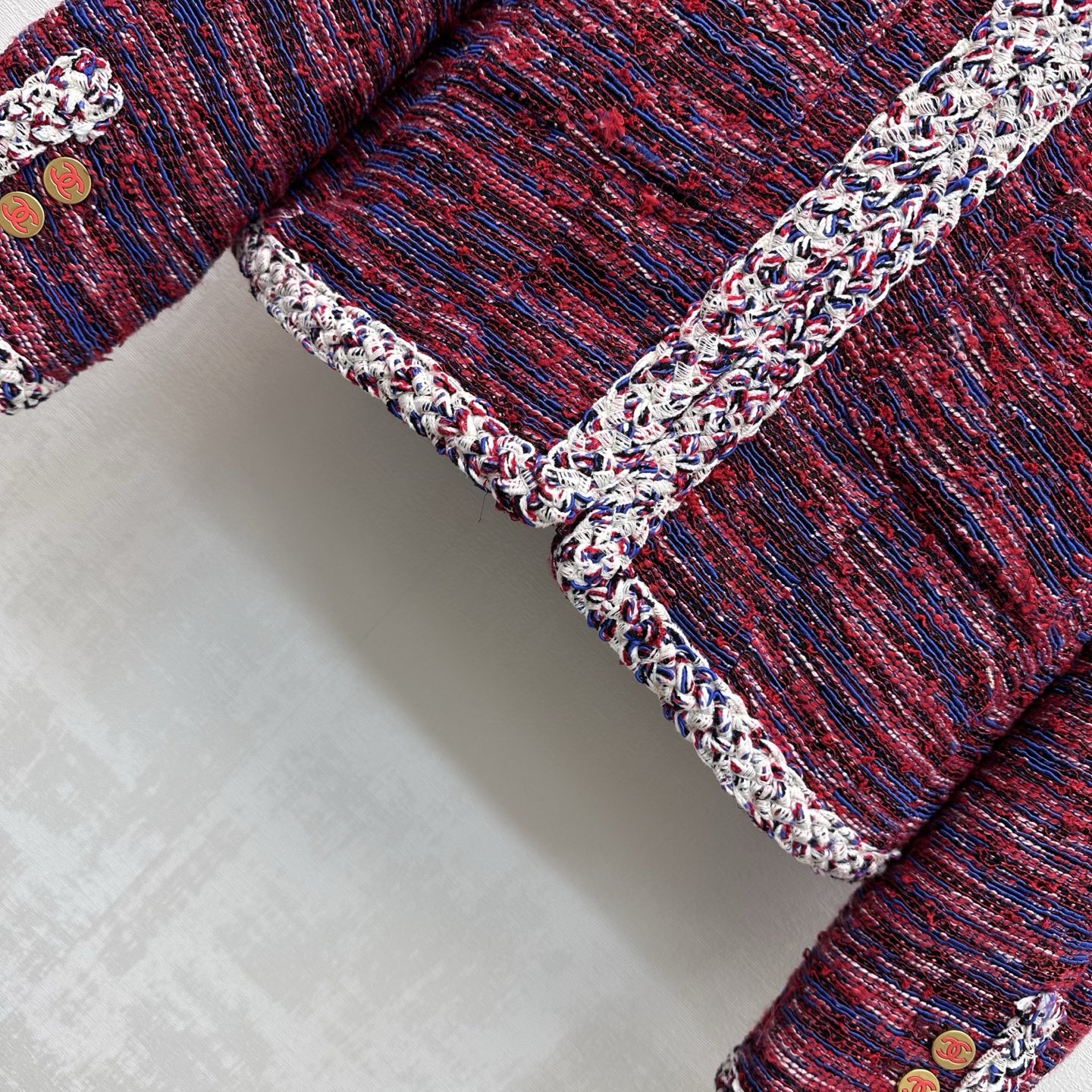 chanel red blue braided tweed jacket