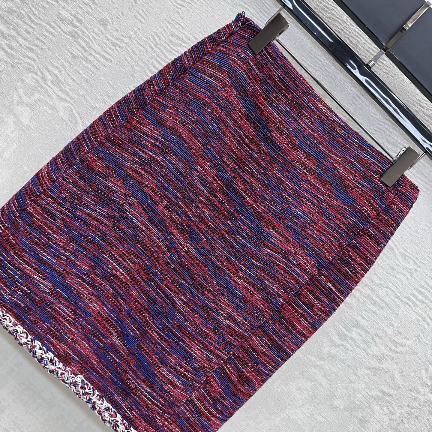 chanel red blue tweed pencil midi skirt