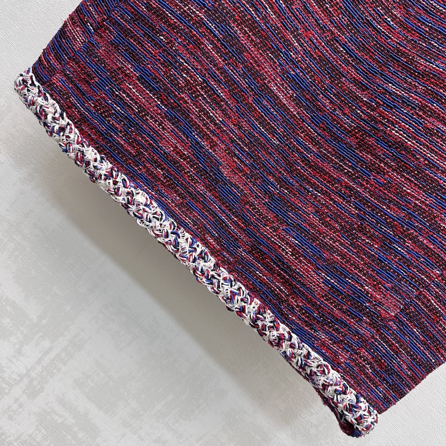 chanel red blue tweed pencil midi skirt