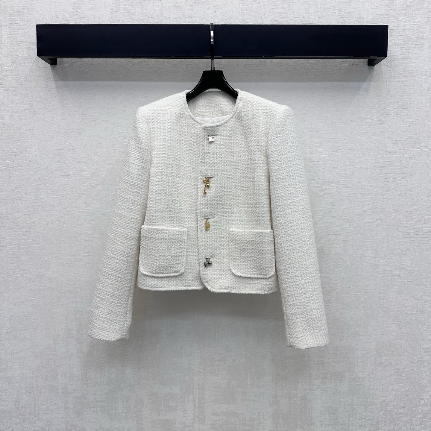 Celine White Textured Button Jacket
