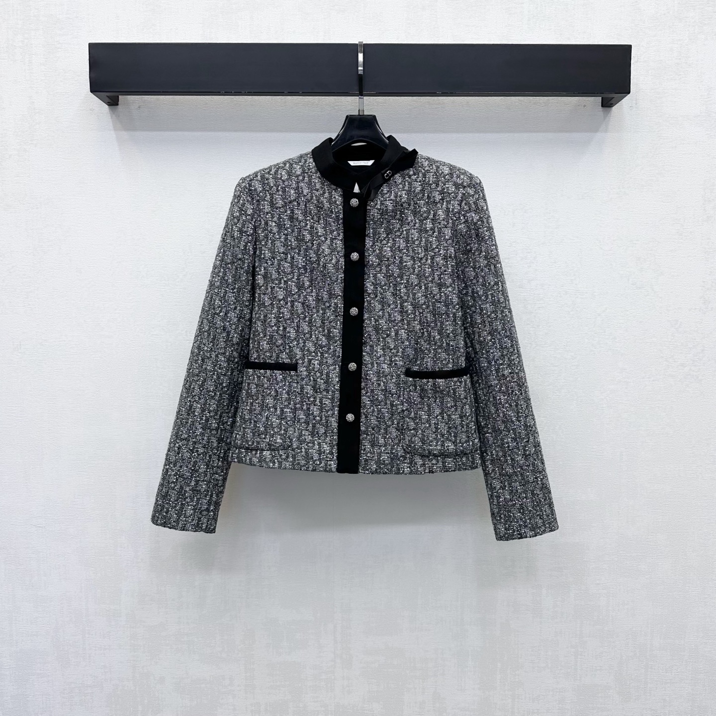 Dior Gray Contrast Trim Collarless Jacket