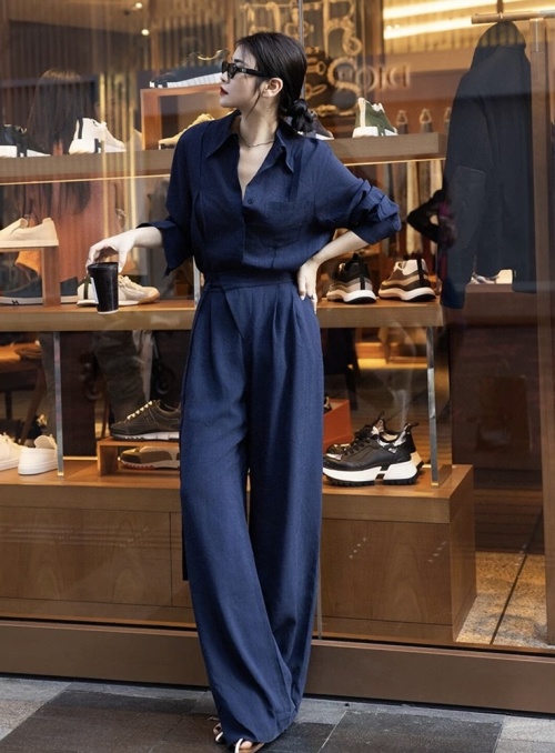 Women's Linen Blend Two-Piece Set - Relaxed Fit Long Sleeve Top and Wide Leg Pants 1 Women's Linen Blend Two-Piece Set - Relaxed Fit Long Sleeve Top and Wide Leg Pants