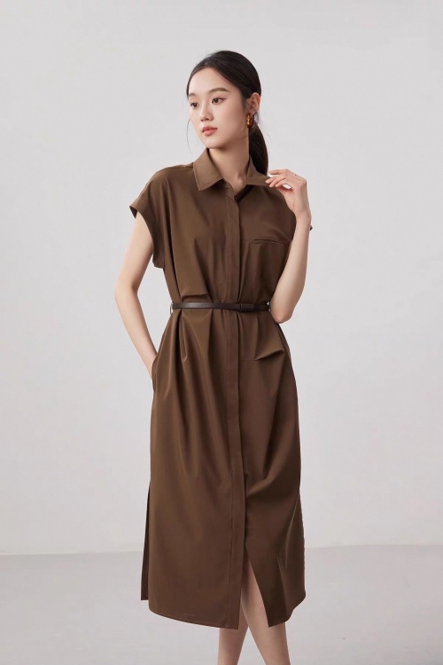 Elegant Shirt Dress with Belt - Sophisticated Midi Dress for Women 1 Elegant Shirt Dress with Belt - Sophisticated Midi Dress for Women