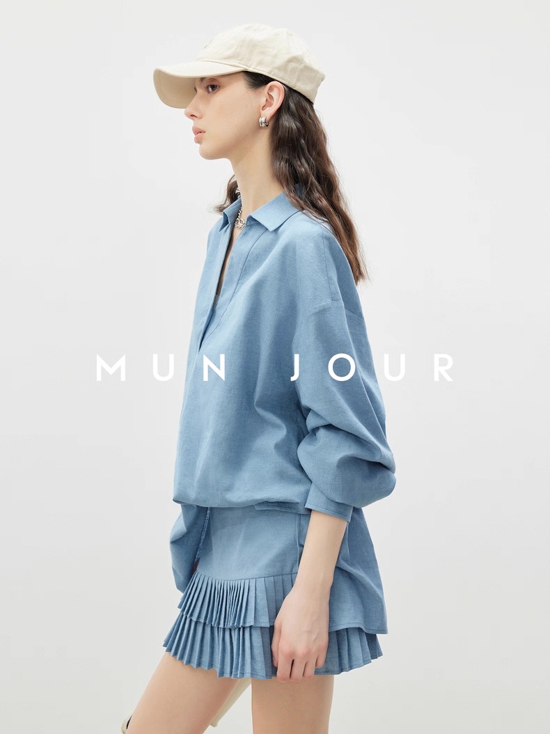 MUN JOUR Women's Relaxed Fit V-Neck Pleated Skirt Linen Two-Piece Set 6 i1753331815257 114 0 5