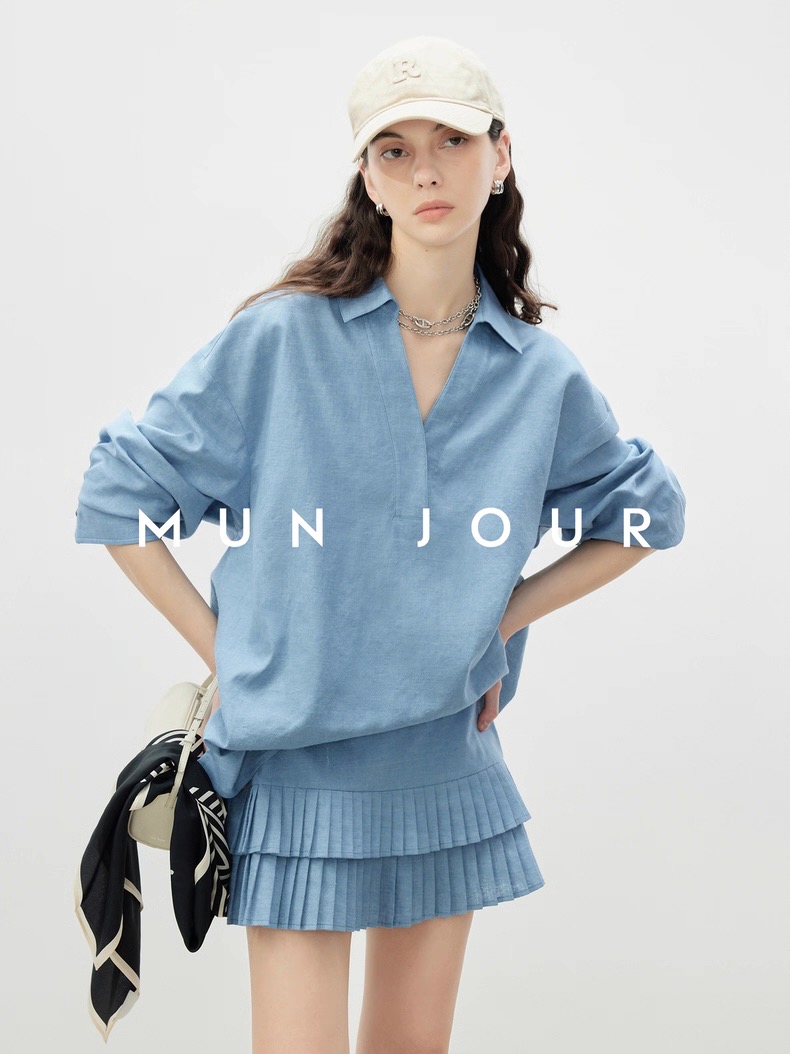 MUN JOUR Women's Relaxed Fit V-Neck Pleated Skirt Linen Two-Piece Set 4 i1753331815257 4095 0 3