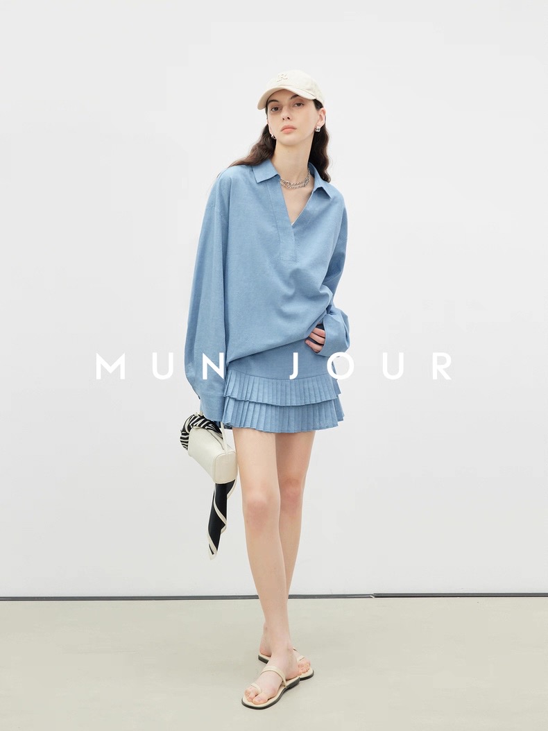 MUN JOUR Women's Relaxed Fit V-Neck Pleated Skirt Linen Two-Piece Set 9 i1753331815257 7338 0 8