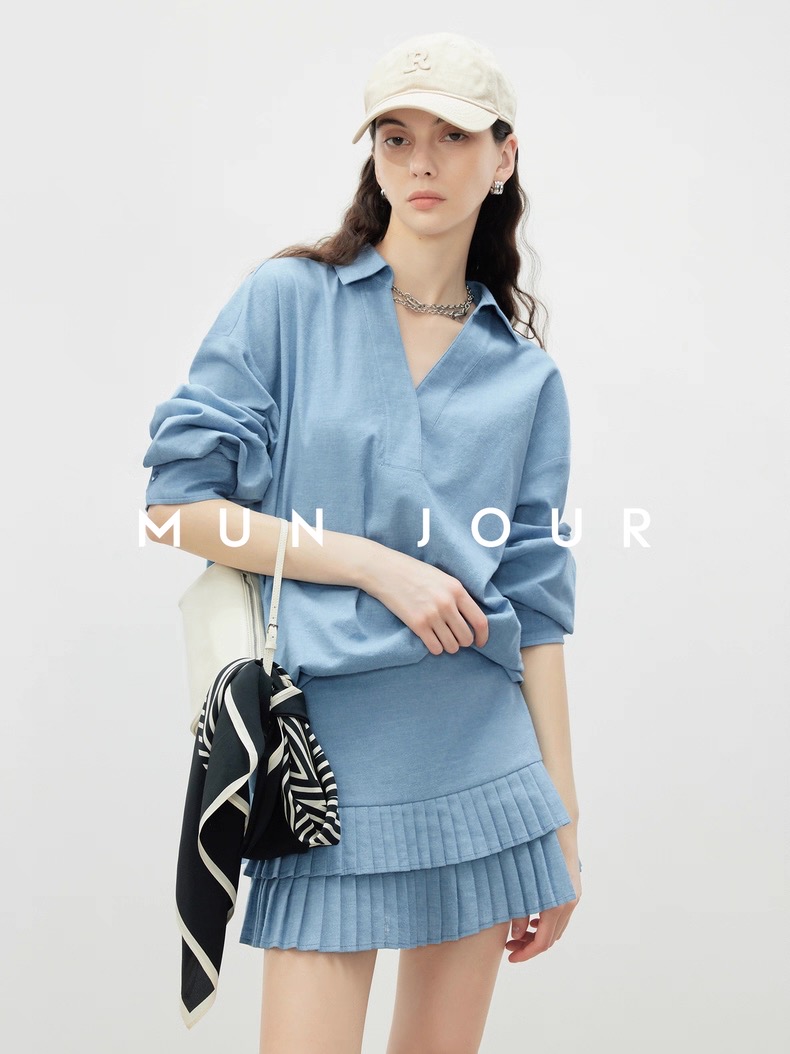 MUN JOUR Women's Relaxed Fit V-Neck Pleated Skirt Linen Two-Piece Set 3 i1753331815257 8878 0 2