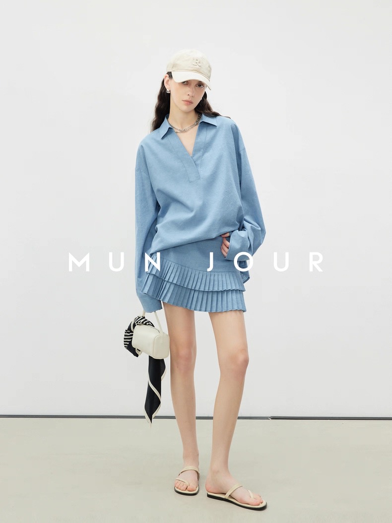 MUN JOUR Women's Relaxed Fit V-Neck Pleated Skirt Linen Two-Piece Set 7 i1753331815870 9705 0 6