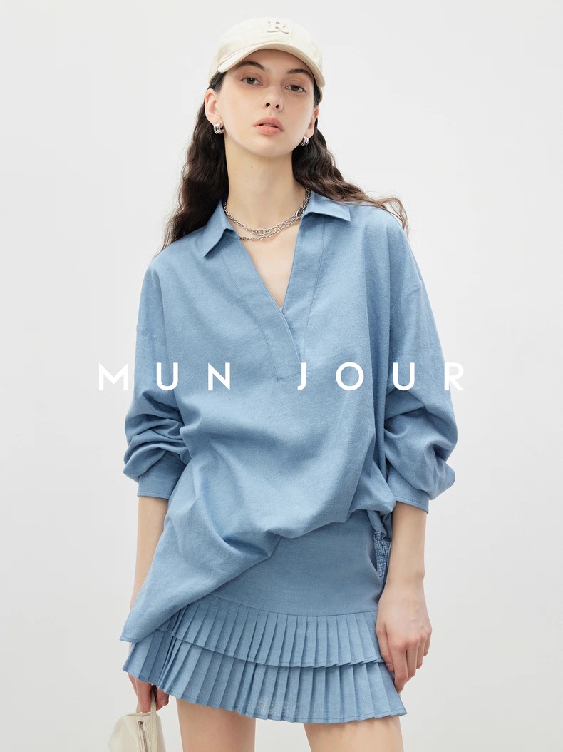 MUN JOUR Women's Relaxed Fit V-Neck Pleated Skirt Linen Two-Piece Set 1 i1753331815871 1802 0 0