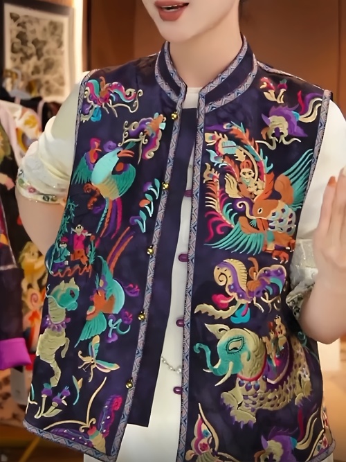 Elegant Embroidered Chinese Style Vest,S M L XL, Sophisticated and Full of Charm 1 Elegant Embroidered Chinese Style Vest,S M L XL, Sophisticated and Full of Charm