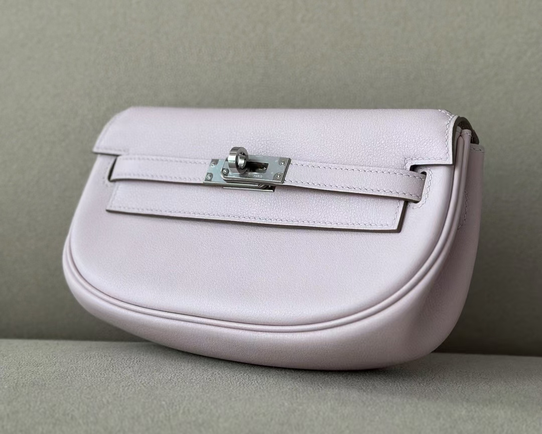 Hermès Kelly moove swift leather etoupe gray 18 fantasy pink silver buckle new model is released, can be carried on the shoulder, crossbody, and