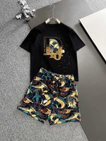 Dior Clothing Shorts T-Shirt Two Piece Outfits & Matching Sets Cotton Fashion Short Sleeve