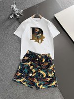 Dior Clothing Shorts T-Shirt Two Piece Outfits & Matching Sets Cotton Fashion Short Sleeve
