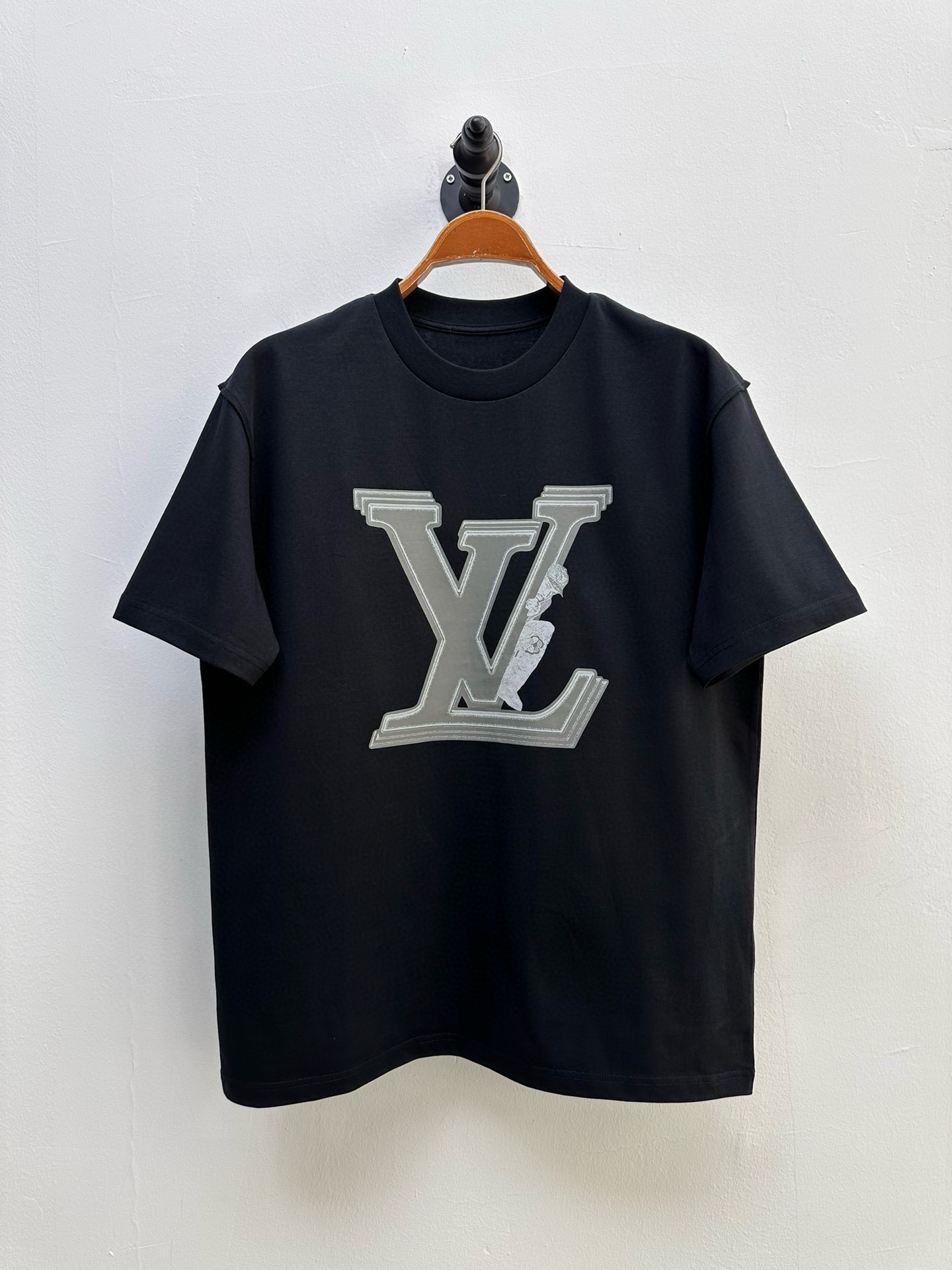 Louis Vuitton Clothing T-Shirt Black White Cotton Fabric Knitted Knitting Vintage