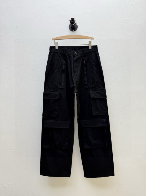 Dior Men's Black Multi-Pocket Wide-Leg Cargo Pants - Street Style