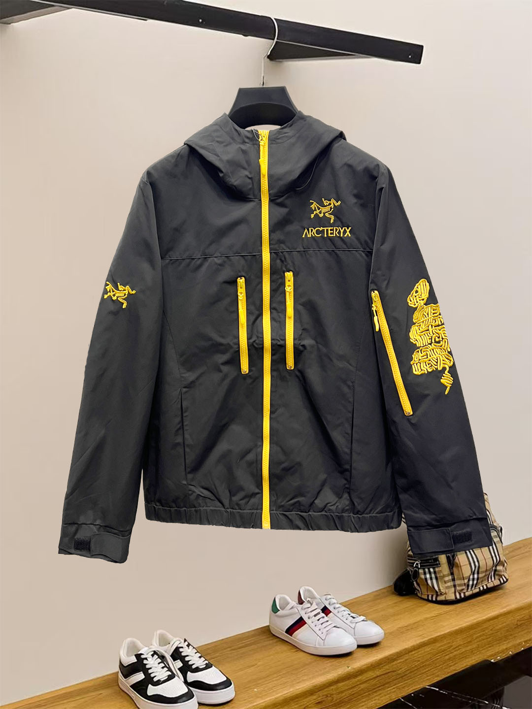 Arc'teryx 25SS Lightweight Windproof Jacket - Black with Yellow Accents