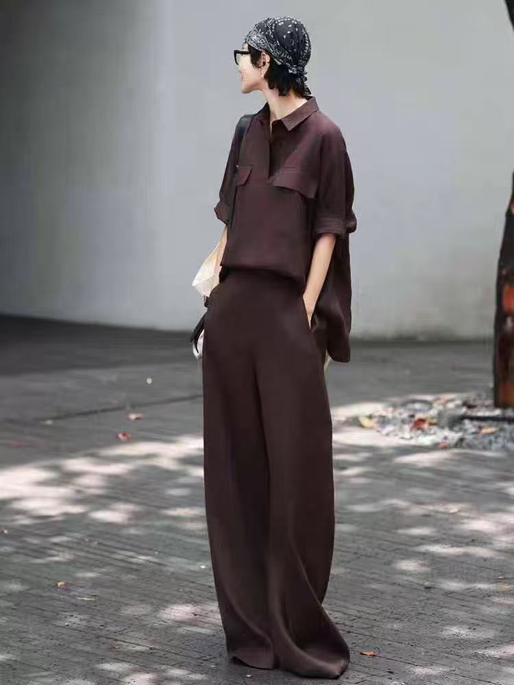 High Quality Women’s Clothes: Merad Heavy Linen Polo Shirts & Broad-Legged Pants - 图片 3