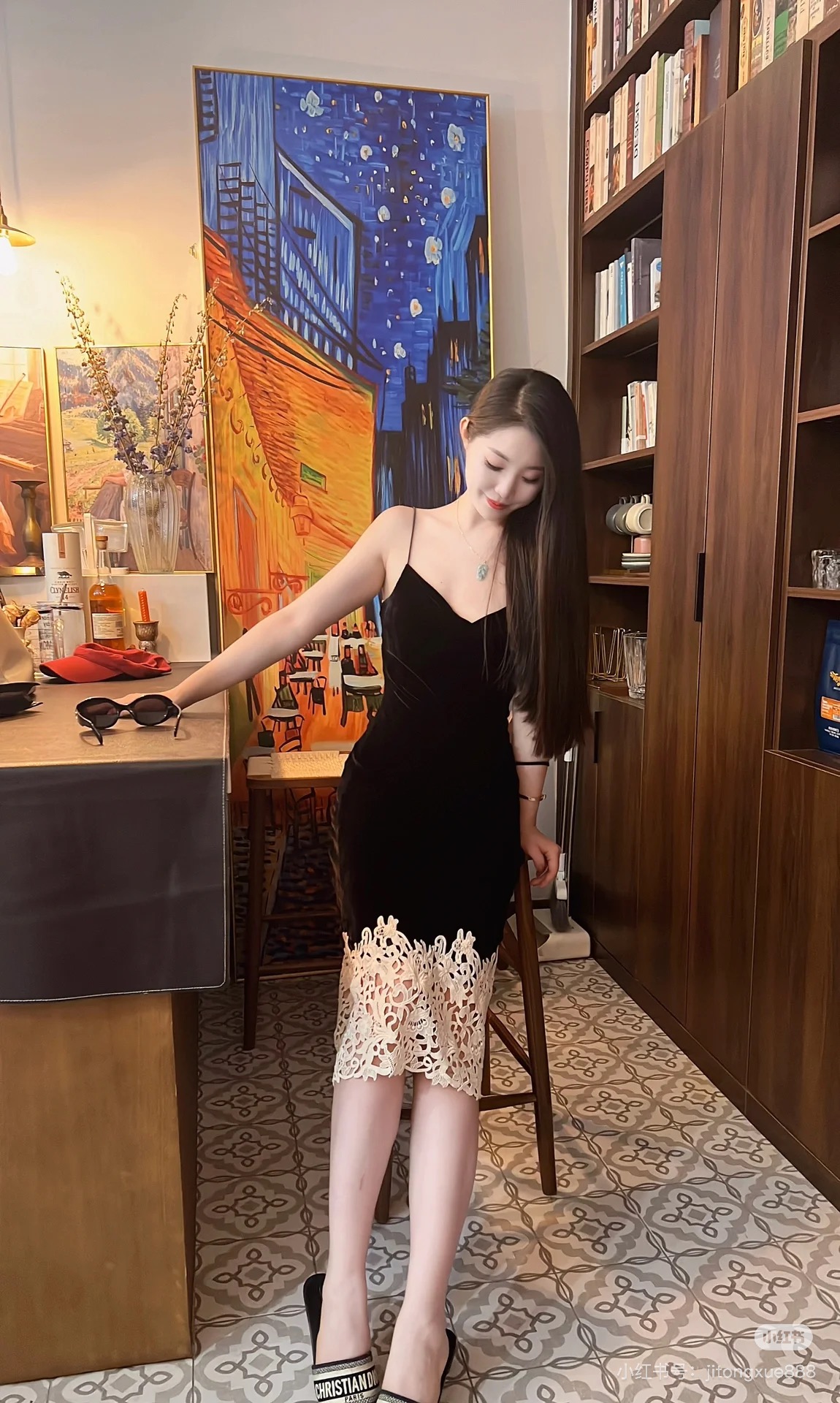 Elegant Velvet V-Neck Lace Trim Dress - Sophisticated and Chic 2 i1755140597192 2443 0 2