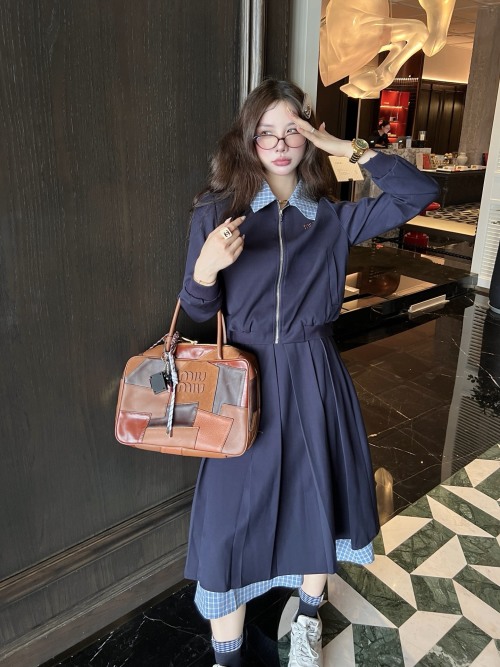Miu Miu Inspired Plaid Trim Leisure Set - Chic Jacket and Pleated Skirt 1 Miu Miu Inspired Plaid Trim Leisure Set - Chic Jacket and Pleated Skirt