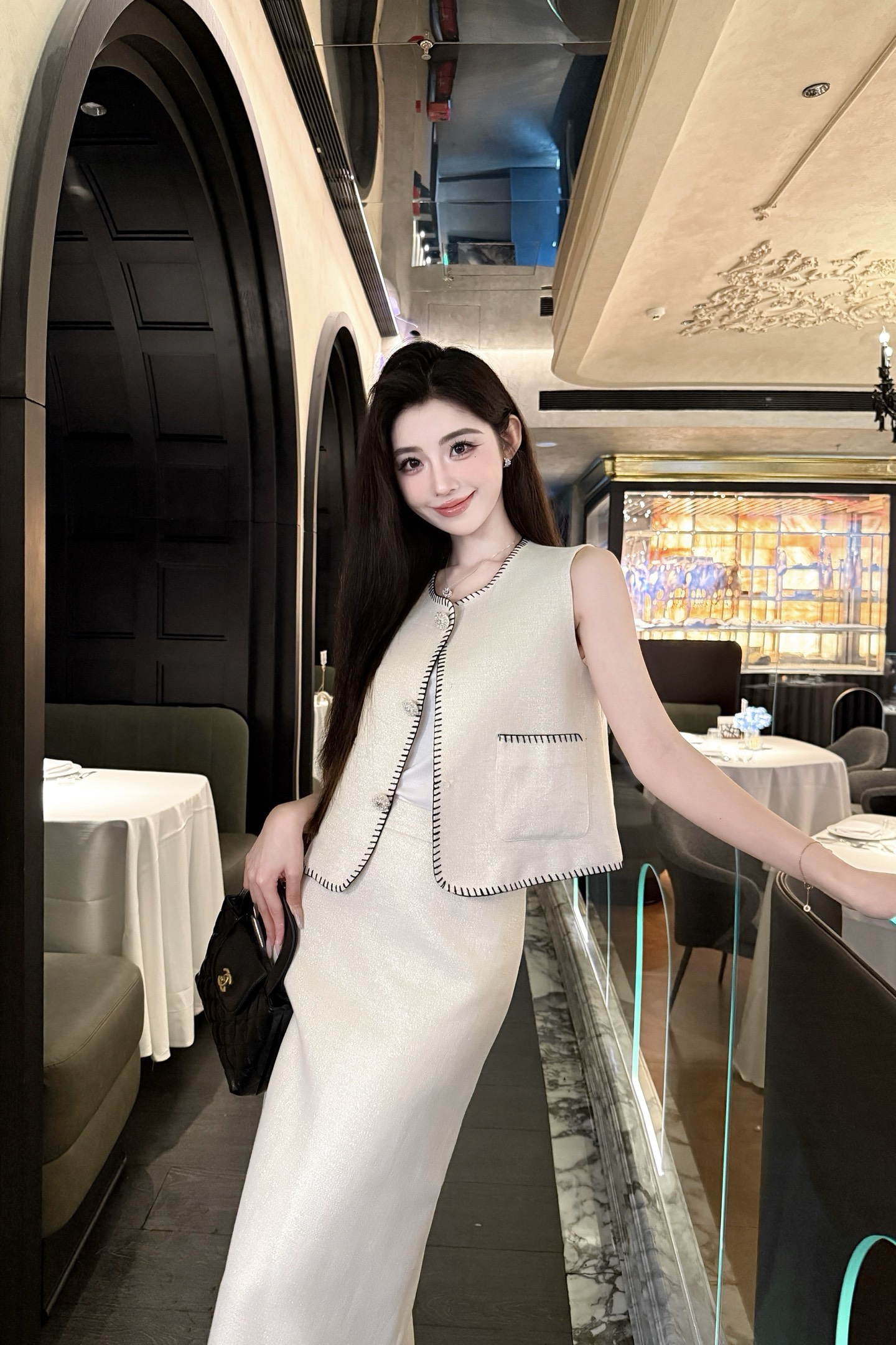 Elegant Tweed Vest and Midi Skirt Set - French Style, Slim Fit 1 i1755831504464 4376 0 0