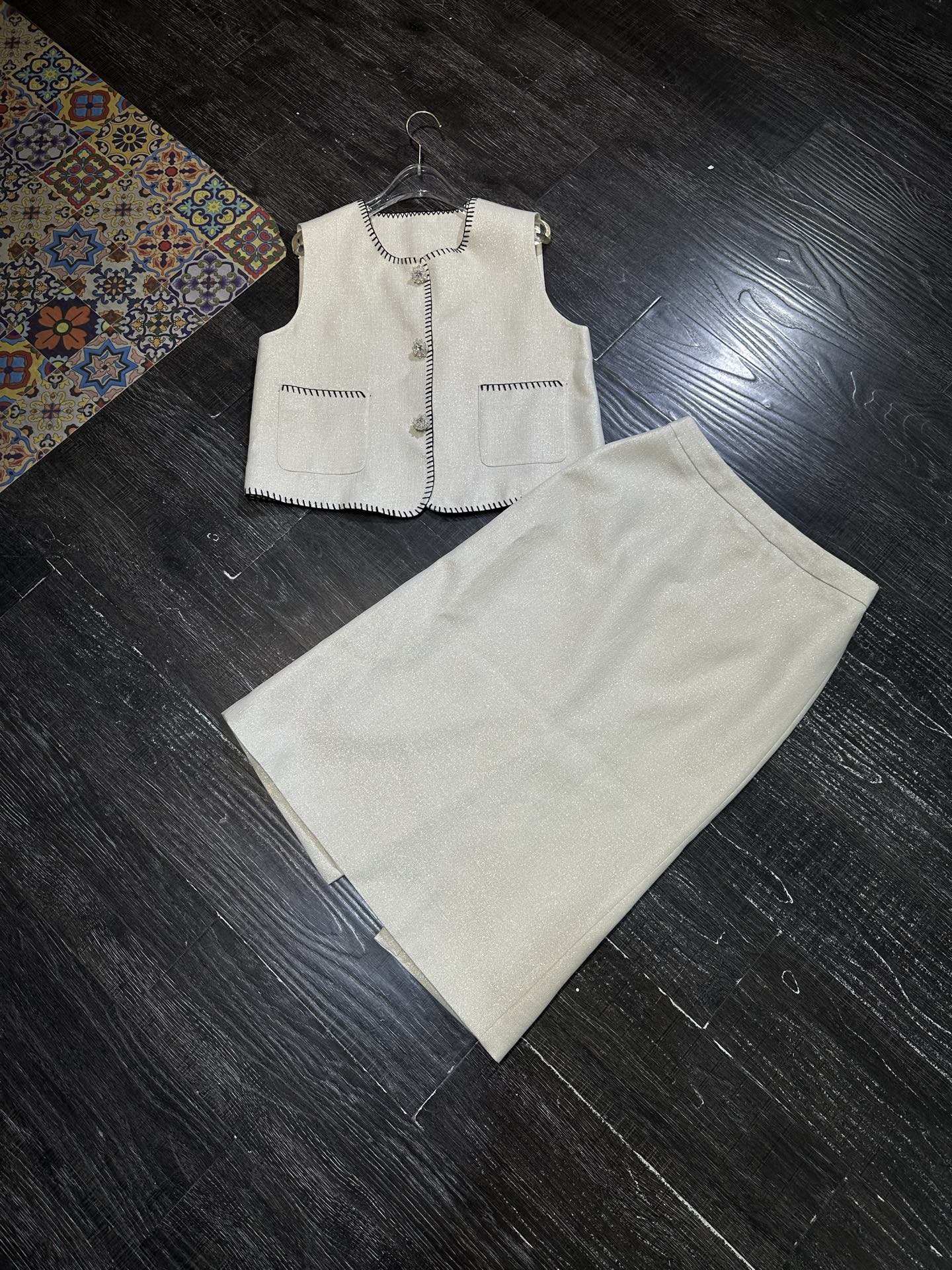 Elegant Tweed Vest and Midi Skirt Set - French Style, Slim Fit 4 i1755836749954 9517 0 3