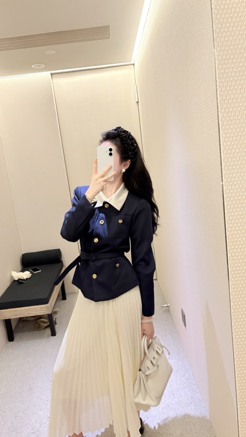 Elegant Women's Chic Suit: Belted Blazer & Pleated Skirt Set, Timeless Style 1 Elegant Women's Chic Suit: Belted Blazer & Pleated Skirt Set, Timeless Style