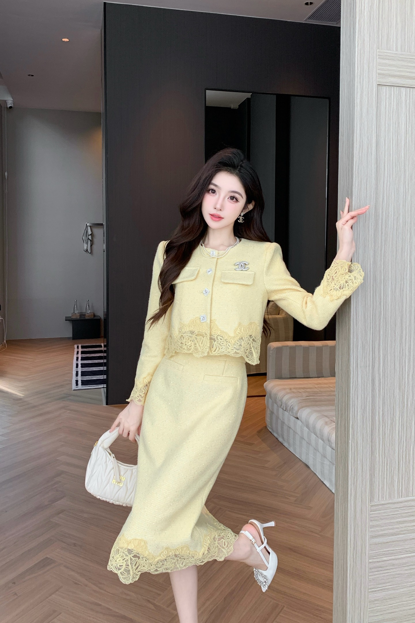 Elegant French Style Chanel-Inspired Skirt Suit with Lace Trim Detail 1 i1758528812789 3582 0 0