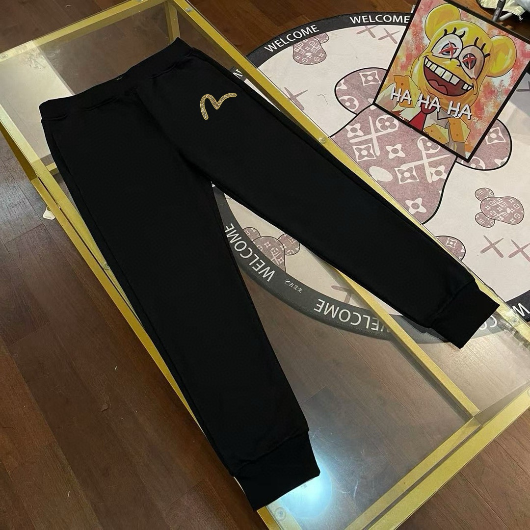 EVISU Fukuok 2024 otoño nuevo pantalón deportivo de corte recto para hombre con bordado de gaviota en brocado…