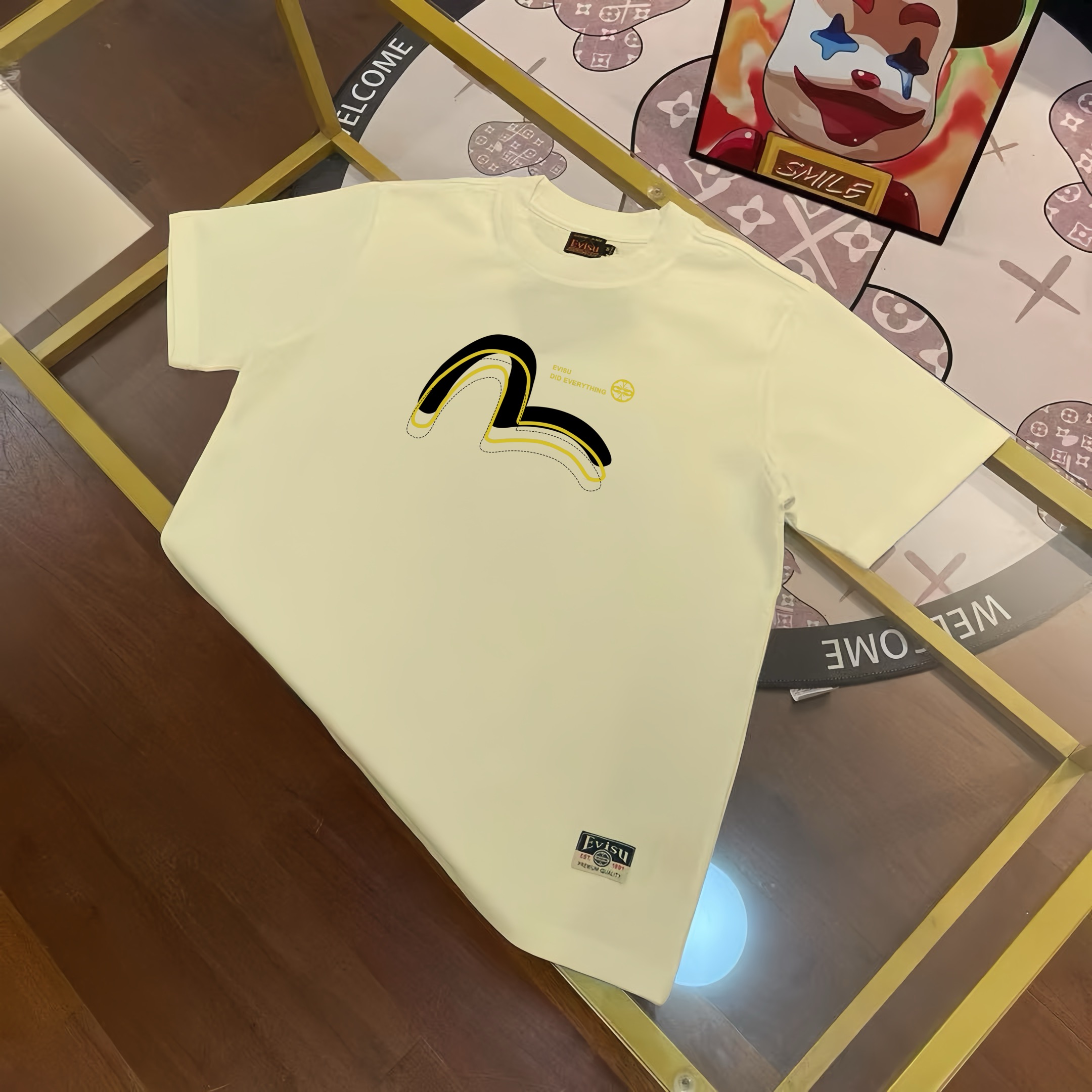 Pesado 300 gramos EVISU FUKUIN nuevo otoño-invierno 2024 camiseta de manga corta para hombre con estampado de…