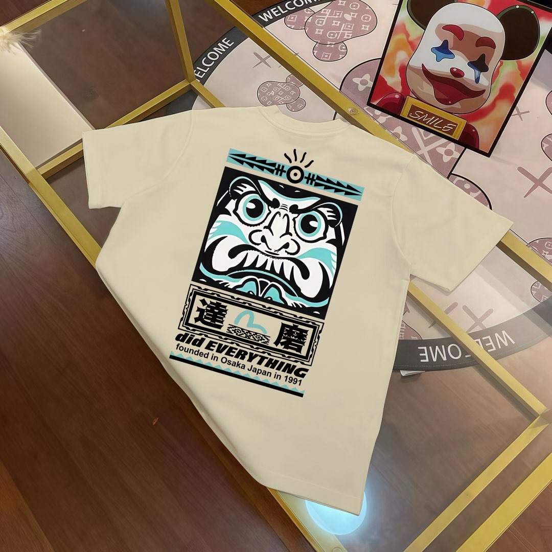 Camiseta de manga corta para hombre, tejido pesado de 300 g, EVISU Fukujin, nueva primavera 2025, estampado d…