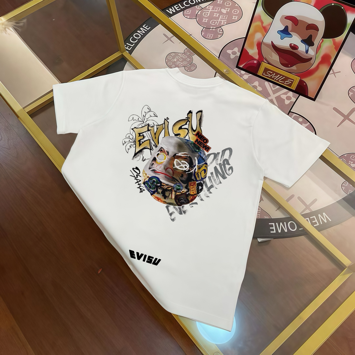 Pesado 300 gramos EVISU Fukuok 2025 primavera nueva camiseta de manga corta para hombre con estampado de graffiti de Dh…