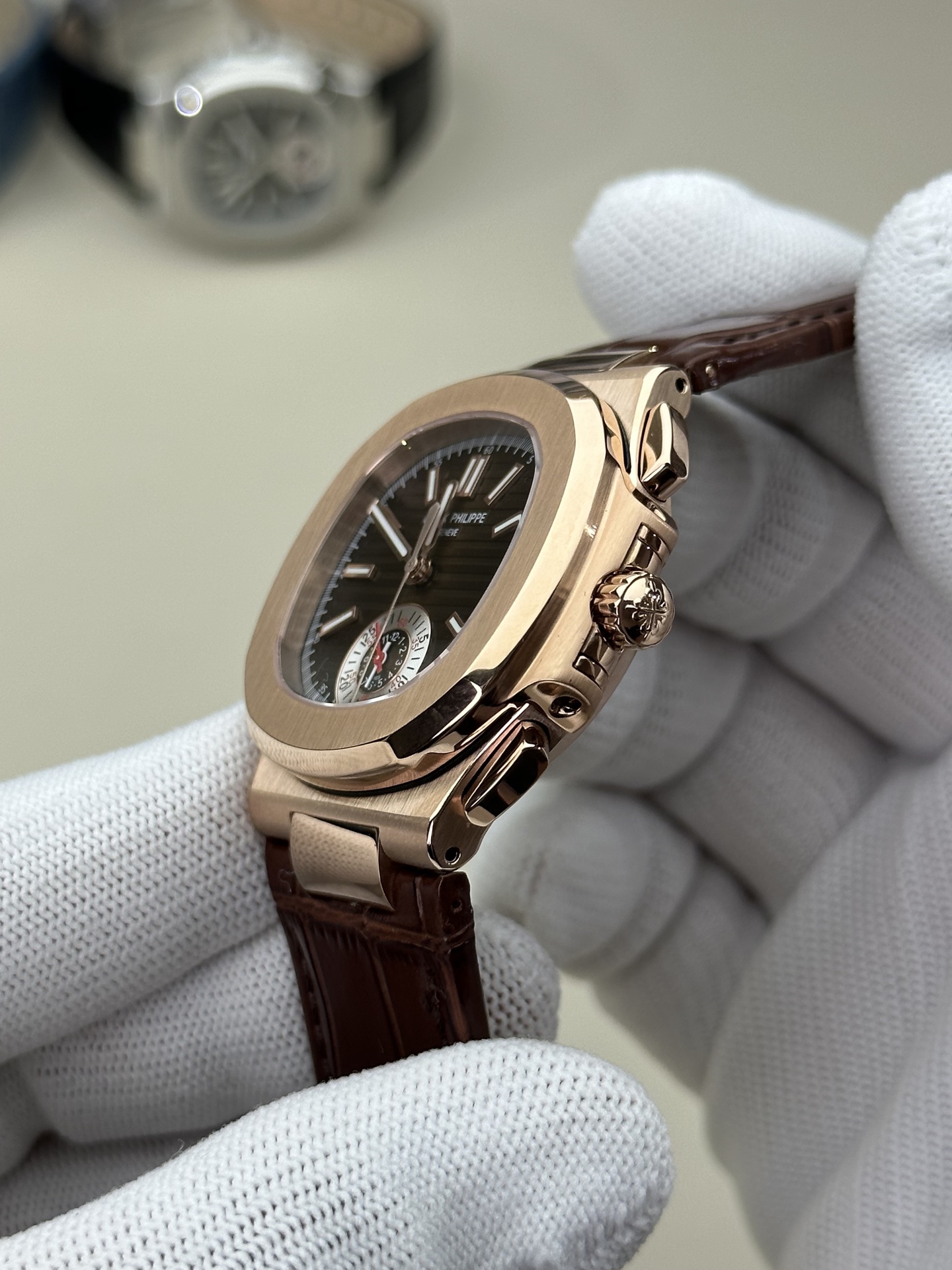 Patek Philippe Nautilus 5980 Chronograph Rose Gold Brown Leather Strap Watch 5 i1745214523723 8144 0 4