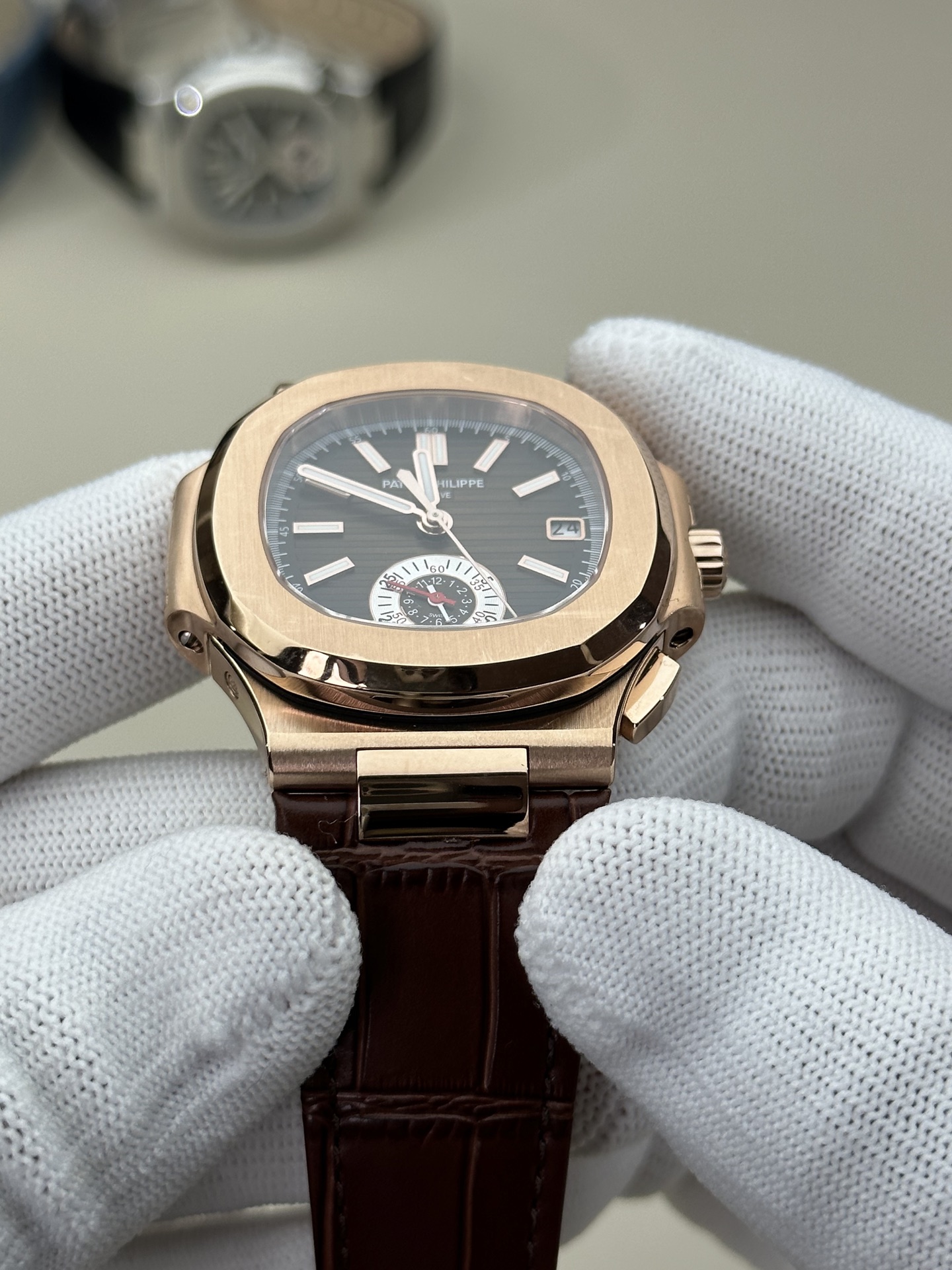 Patek Philippe Nautilus 5980 Chronograph Rose Gold Brown Leather Strap Watch 4 i1745214523911 7245 0 3