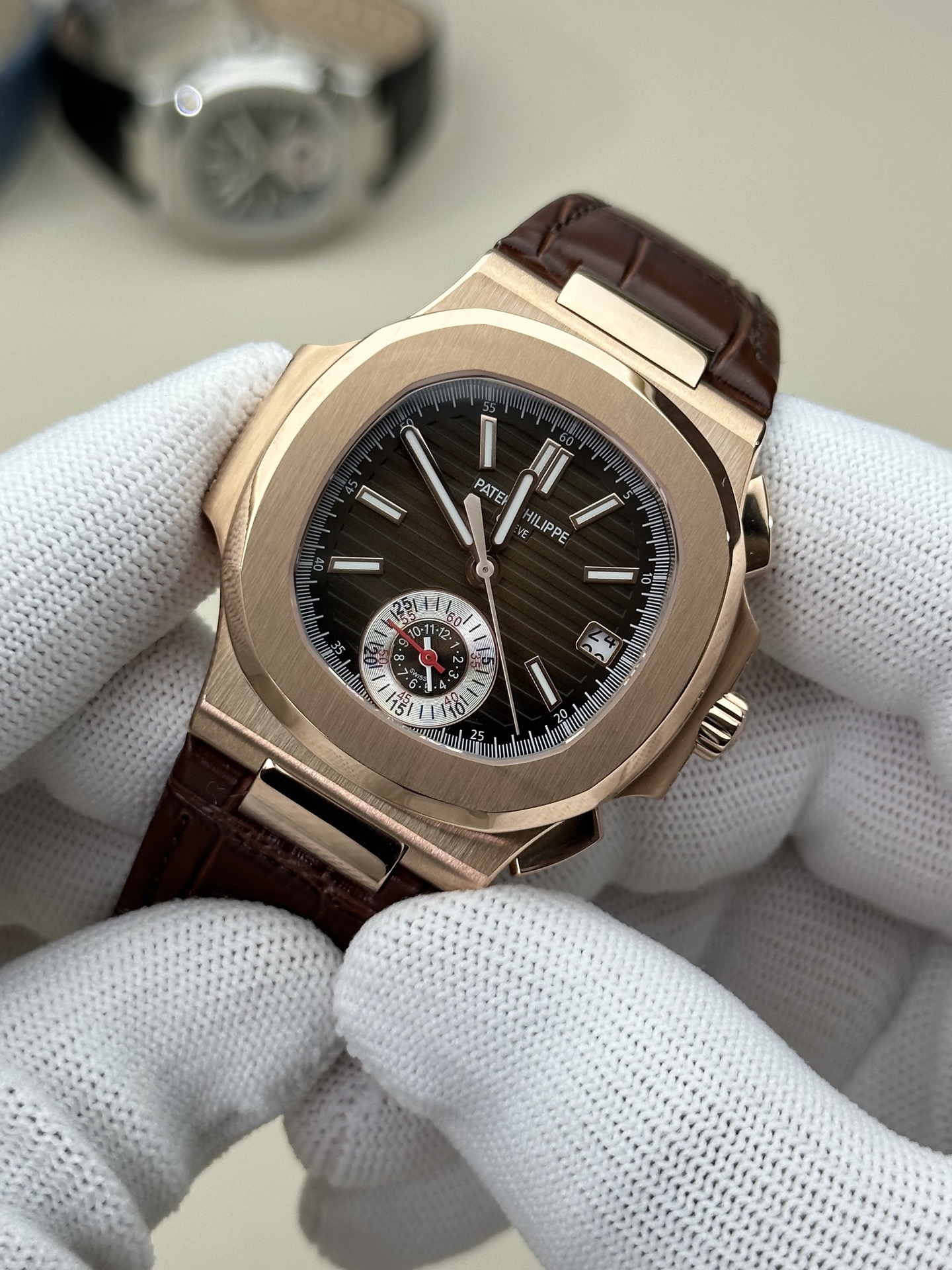 Patek Philippe Nautilus 5980 Chronograph Rose Gold Brown Leather Strap Watch 3 i1745214525078 6315 0 2