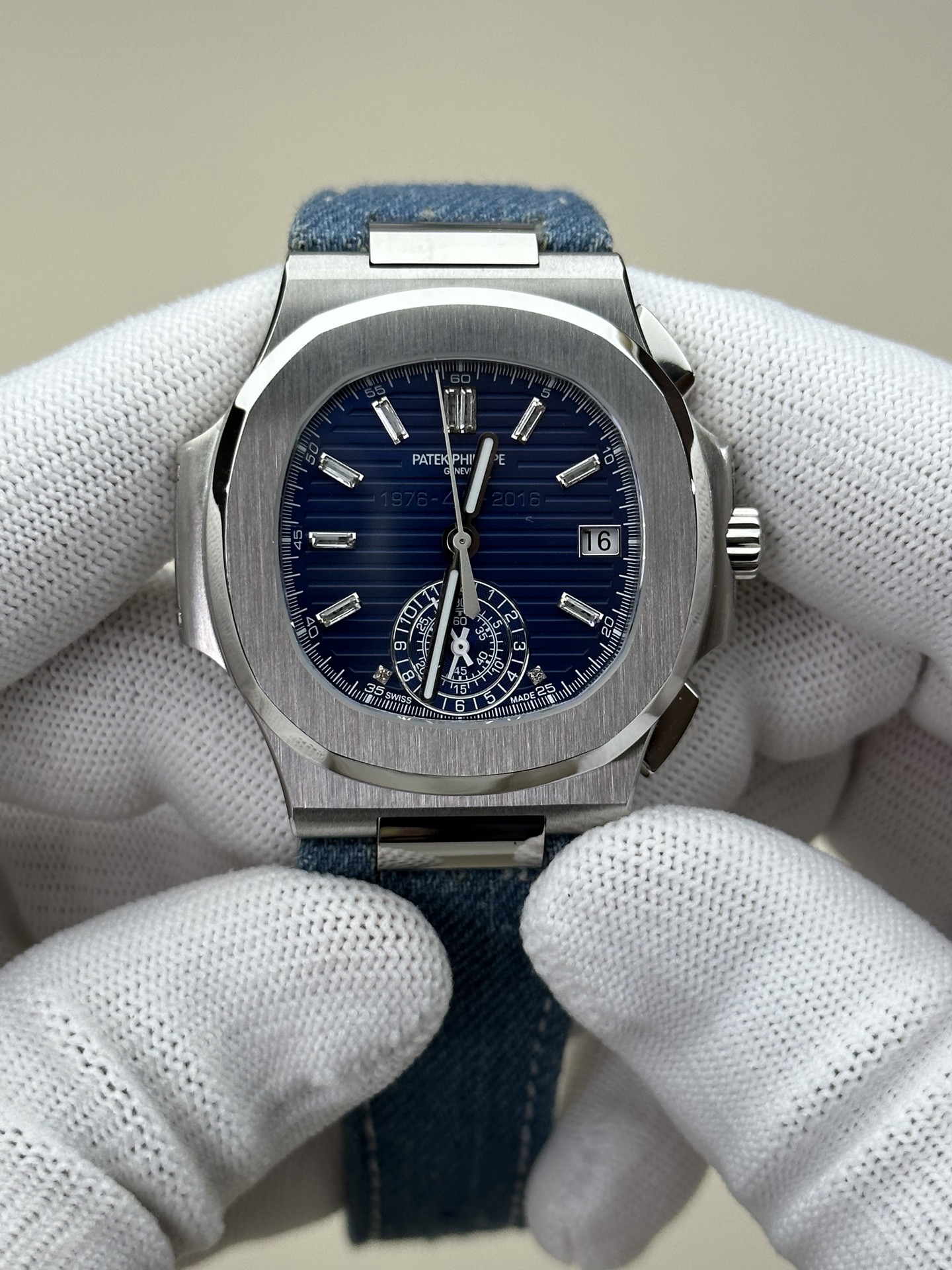 Patek Philippe Nautilus 5980 Multifunction Chronograph Watch - Blue Dial, Denim Band