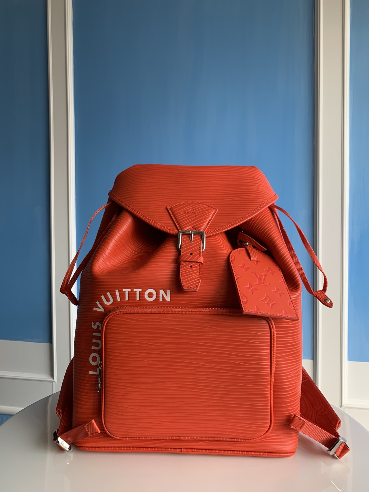 Louis Vuitton The official 23 best models on sale, Lv purchasing special product M23099 orange red full leather water corrugated cowhide backpack