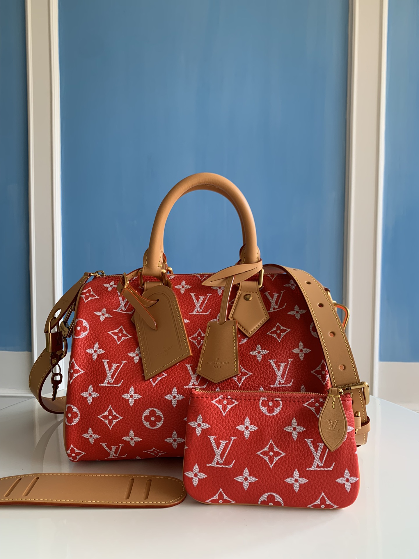 Louis Vuitton LV Speedy Sacs À Main Rouge Polissage Toile Cuir de vache Peau mouton M24425