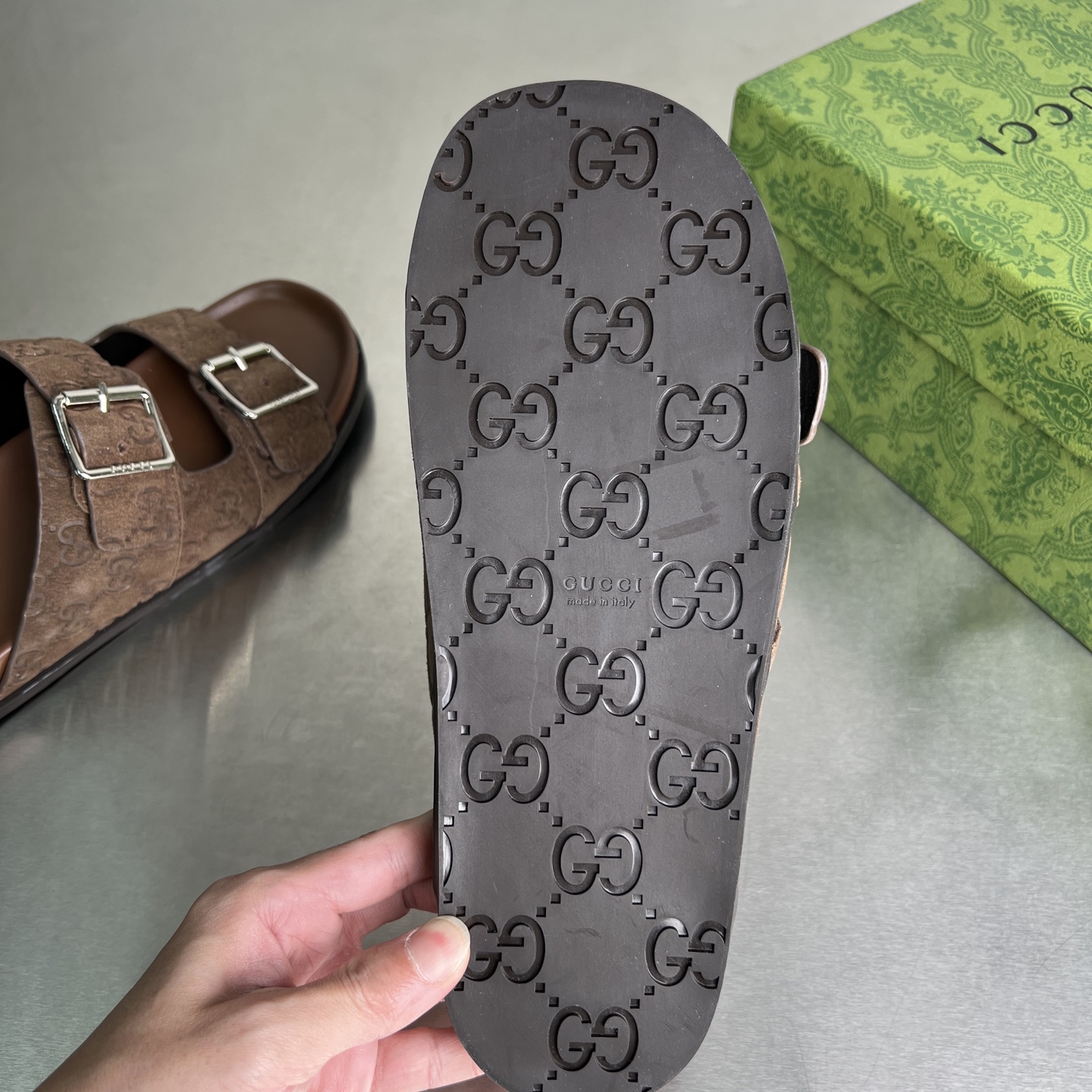 Gucci Double G Embossed Slide Sandals, Adjustable Buckle Straps, Unisex 10 i1743677927180 2307 0 8