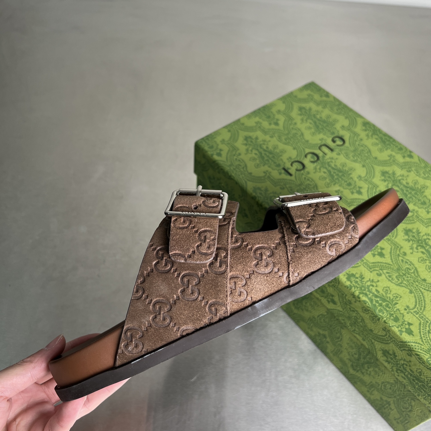 Gucci Double G Embossed Slide Sandals, Adjustable Buckle Straps, Unisex 5 i1743677928389 6518 0 3